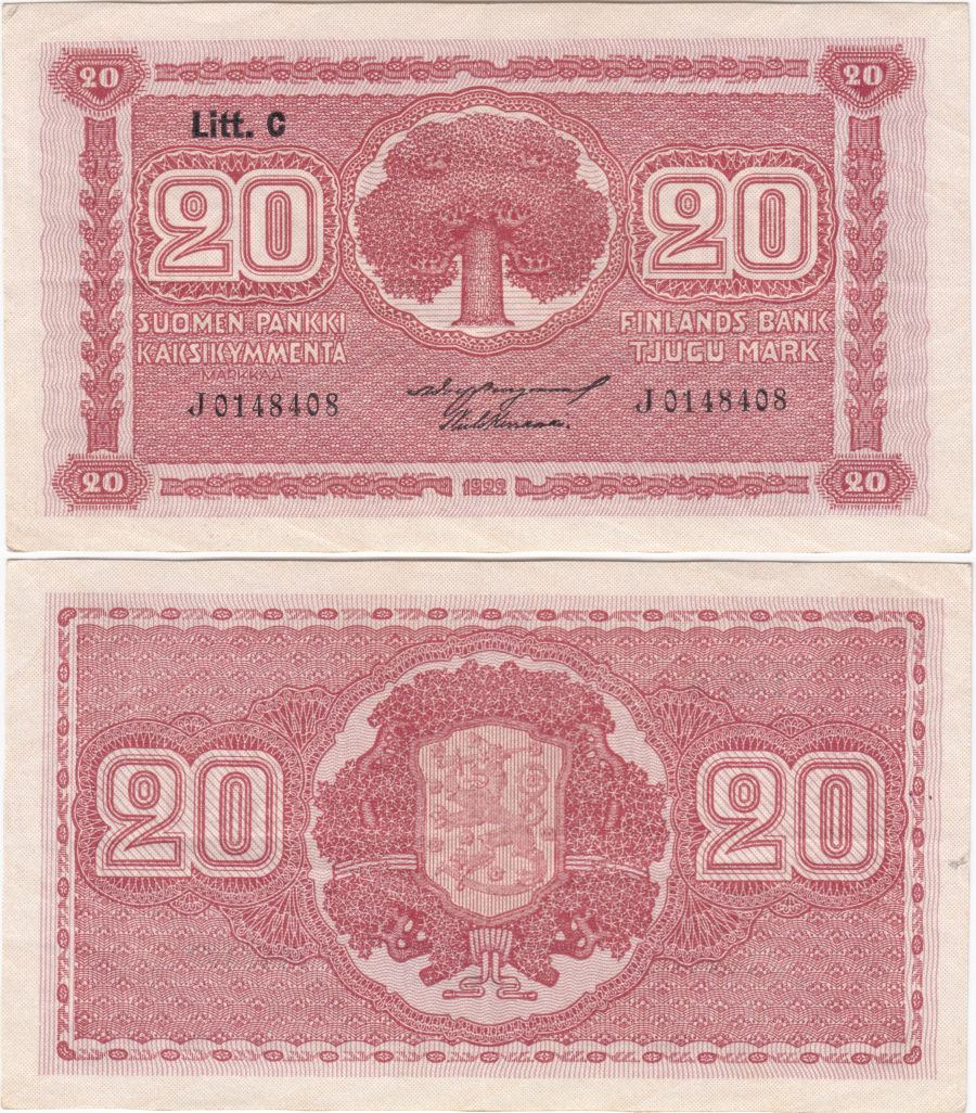 20 Markkaa 1922 Litt.C J0148408
